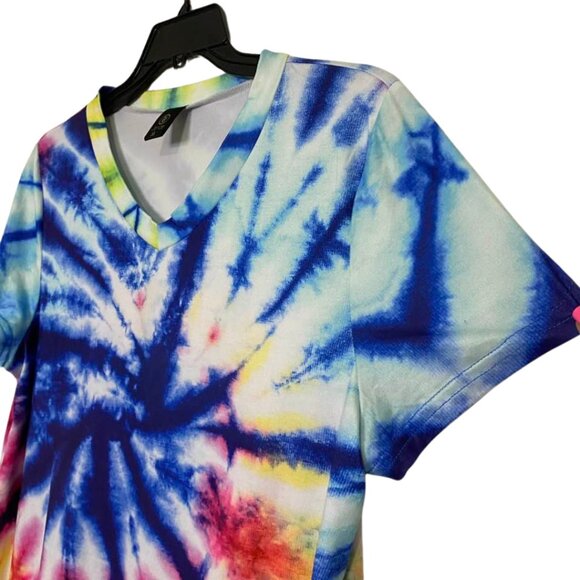 Jenize Tie Dye Boho Hippie T-Shirt Dress XL Colorful V-Neck Lounge Sleepwear - Picture 3 of 13